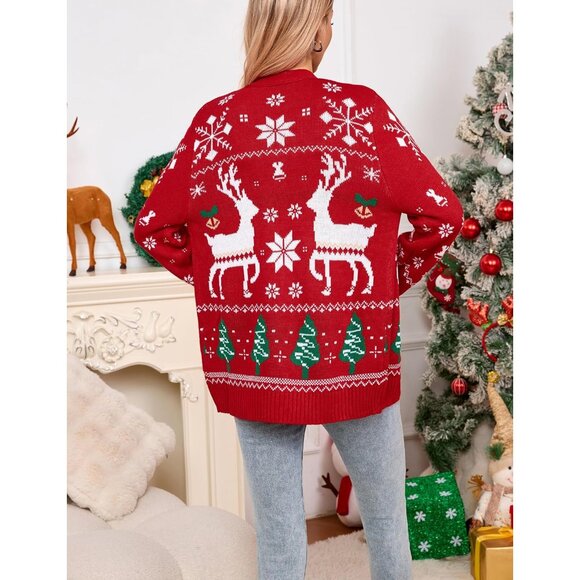 Women's Ugly Christmas Sweater Animal Tree Knit Cardigan Open Front Small - Picture 5 of 9